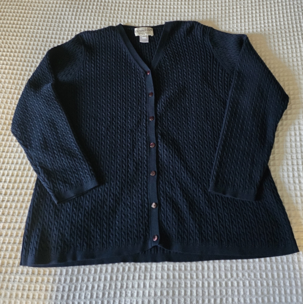 Pendleton Navy Cable Knit Cardigan